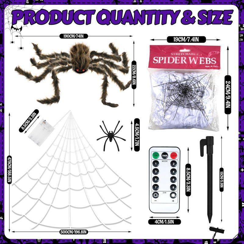 Seifar Halloween Spider Web Lights Giant Spider, 16.4Ft 450 LED Lighted Spider Web with with 8 Lighting Modes Waterproof & Timer for Indoor Outdoor House Haunted Yard Decor, Purple - Image 2